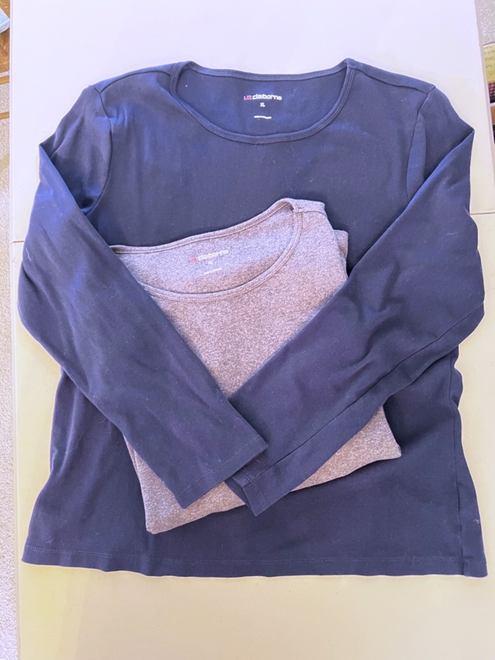 Liz Claiborne 2-Pack Long Sleeve Tees Gray Navy XL Cotton